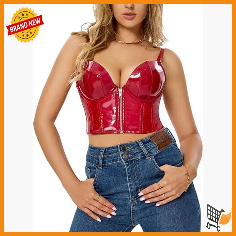 Punk Gothic PU Leather Push Up Corset Bra Bustier Crop Top Size 34D